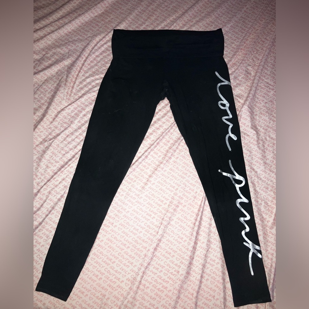 PINK Victoria's Secret Black Leggings with Silver Logo